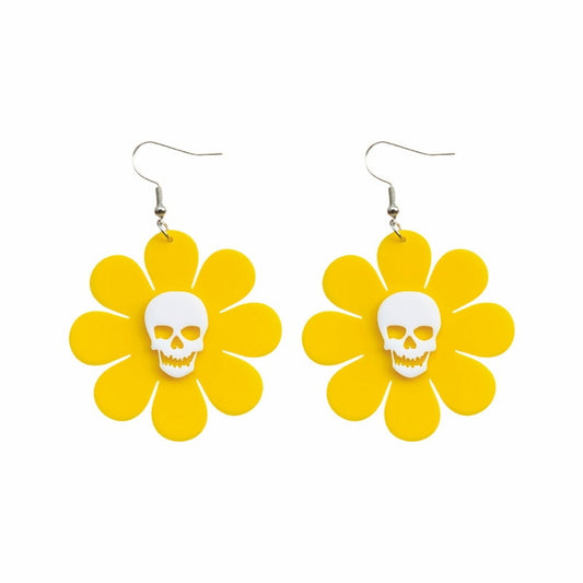 Yellow Flower Skull Drop Earrings Hip Hop Women Party Gift Jewelry Ear Fashion