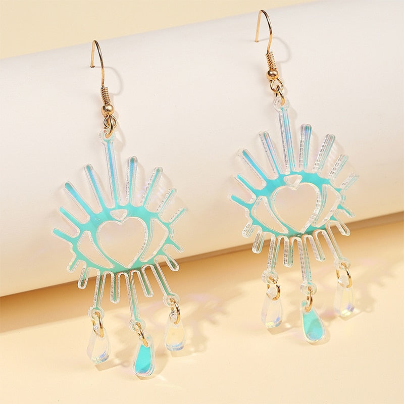 Holographic Eye Heart Drop Earrings Women Travel Fashion Cartoon Earrings