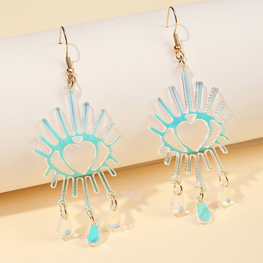 Holographic Eye Heart Drop Earrings Women Travel Fashion Cartoon Earrings