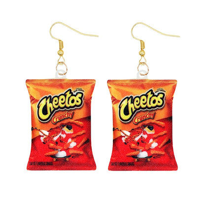 Orange Cheetos Chips Bag Funny Design Drop Earrings Women Charms Earring Fashion