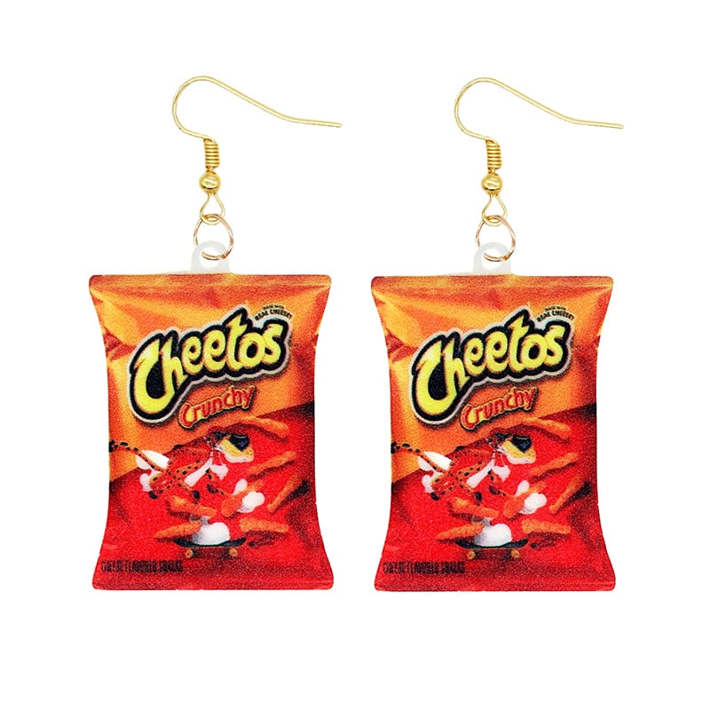 19 Styles Acrylic Snacks Potato Chips Mix Bags Design Dangle Earrings Women