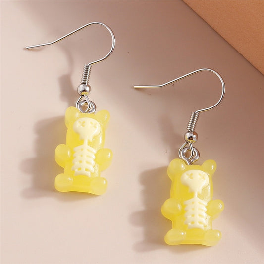 Yellow Skeleton Bear Drop Earrings Women Creativity Jewelry Cute Earring Girls