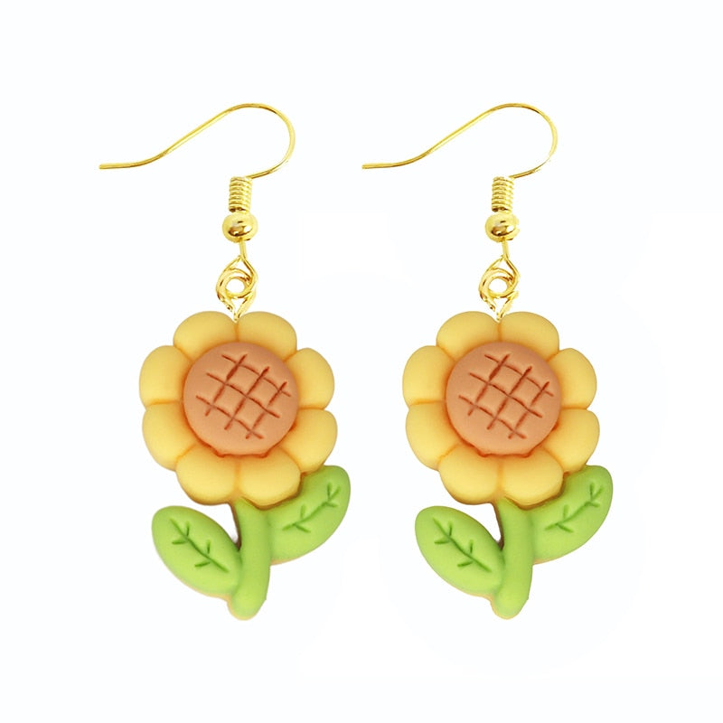 Cute Sunflower Drop Earrings Women Art Fashion Cartoon Earrings Creative Jewelry