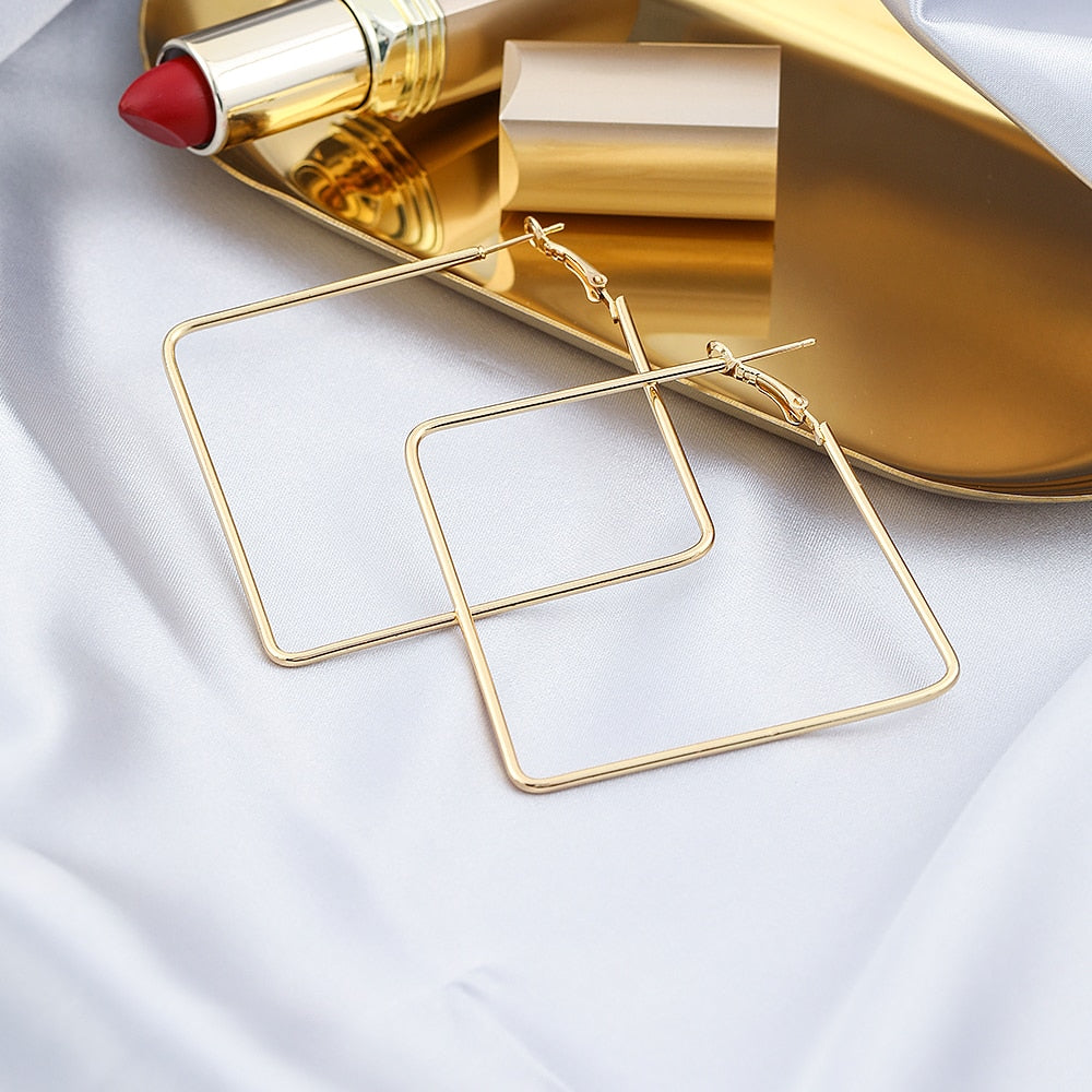 Large Square Hoop Earrings Women Girl Fashion Trendy Jewelry Accessories