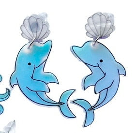 Blue Acrylic Dolphin Drop Earrings Women Gifts Earring Cute Girls Eardrop