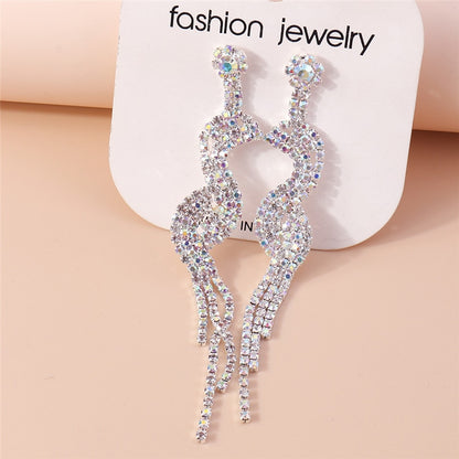 Long Rhinestone Wave Style Drop Dangle Earrings Trendy Women Fashion Earrings