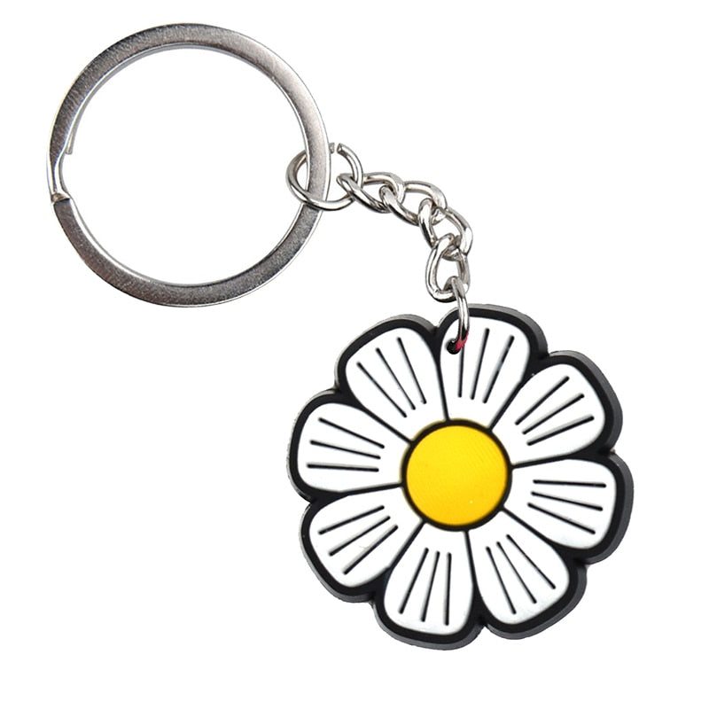 White Flower Cartoon Keyring Cute Creative Fashion Keychains Bag Pendant Gift