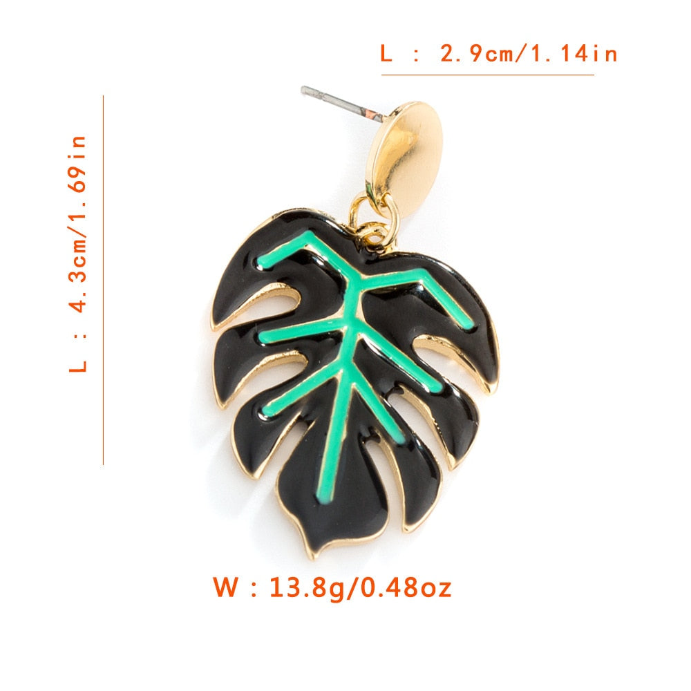 4 Colors Hollow Tropical Plant Leaf Drop Earrings Cartoon Ear Pendants