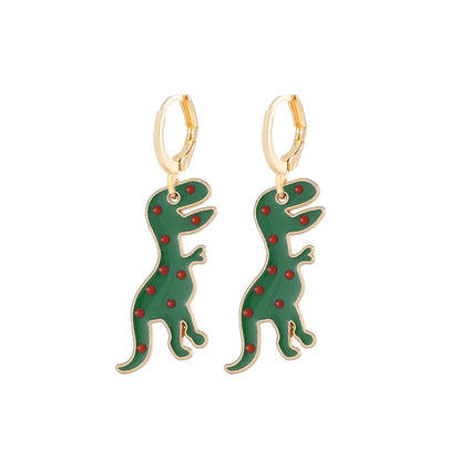 Green Colorful Enamel Dinosaur Dangle Earrings Cartoon Ear Pendants Accessories