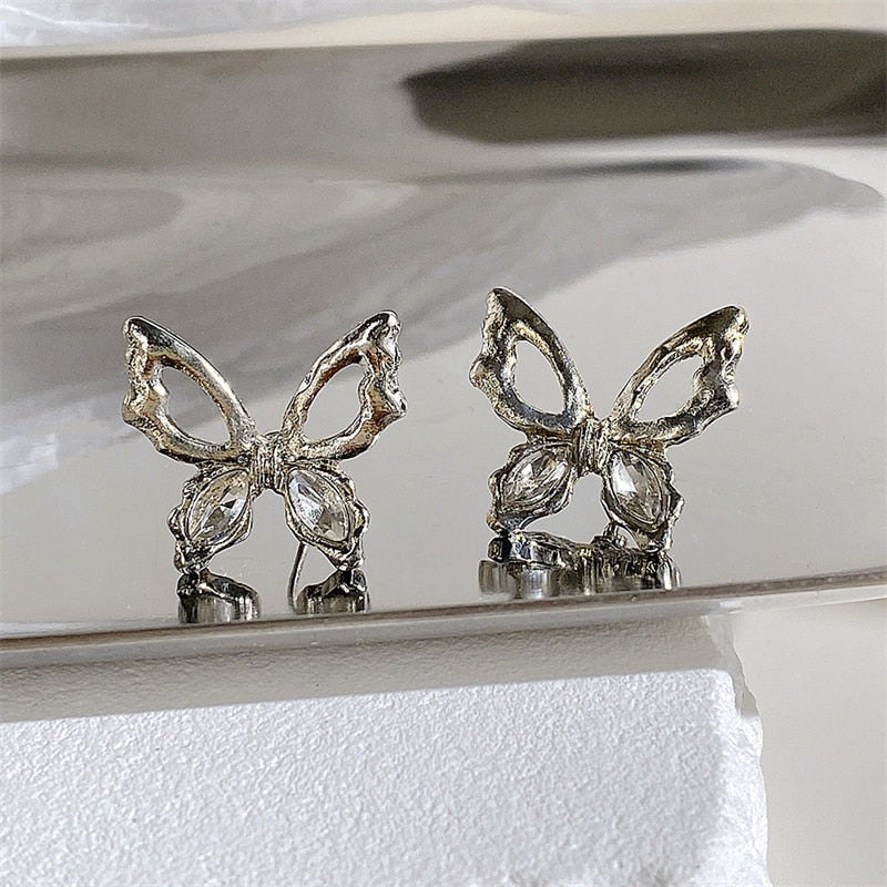 Silver-colored Butterfly Stud Earrings Women Hollow Earring Jewelry Accessories