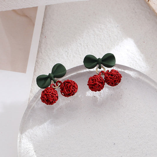 Cherry Design Christmas Exquisite Stud Earrings Women Festival Jewelry