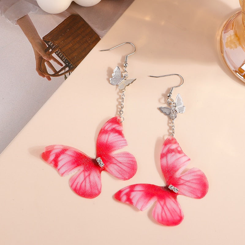 Red Tone Delicate Butterfly Drop Earrings Women Creativity Jewelry Cute Earring