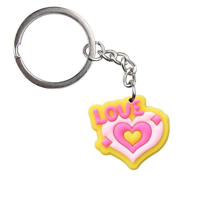 Love Yellow Pink Heart Keychain Cartoon Creative Gift Key Holder Keyring Anime