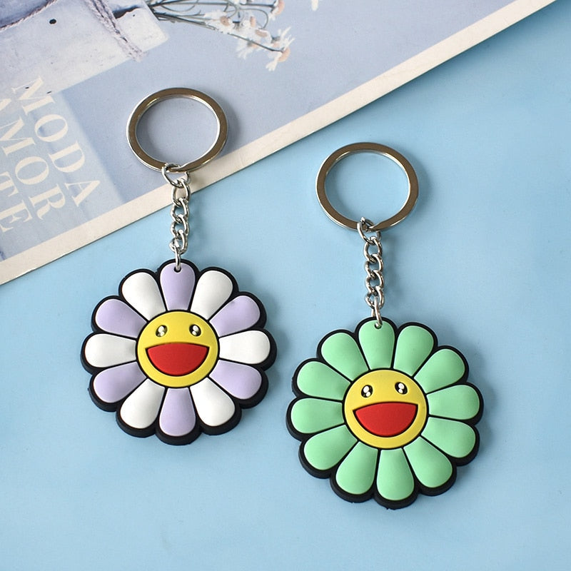 15 Styles PVC Rubber Colorful Cute Flower Sunflower Keychain Fashion Cartoon