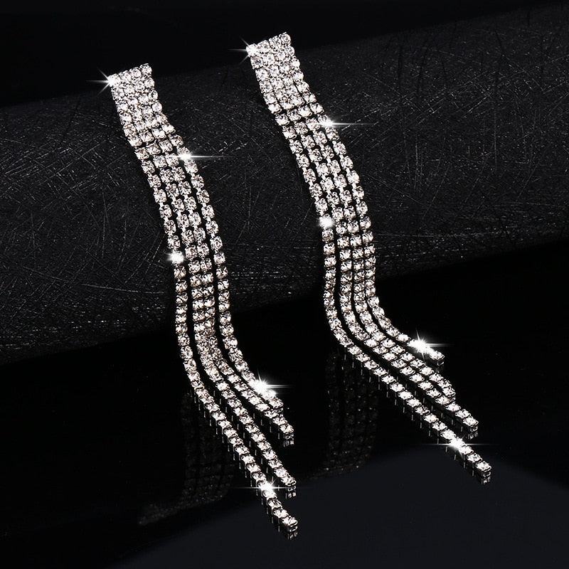 14 Styles Rhinestone Crystal Long Tassel Drop Earrings Women Party Wedding