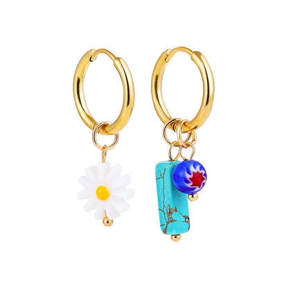 Flower and Turquoise Drop Earrings Women Party Bohemian Jewelry Dangle Gifts