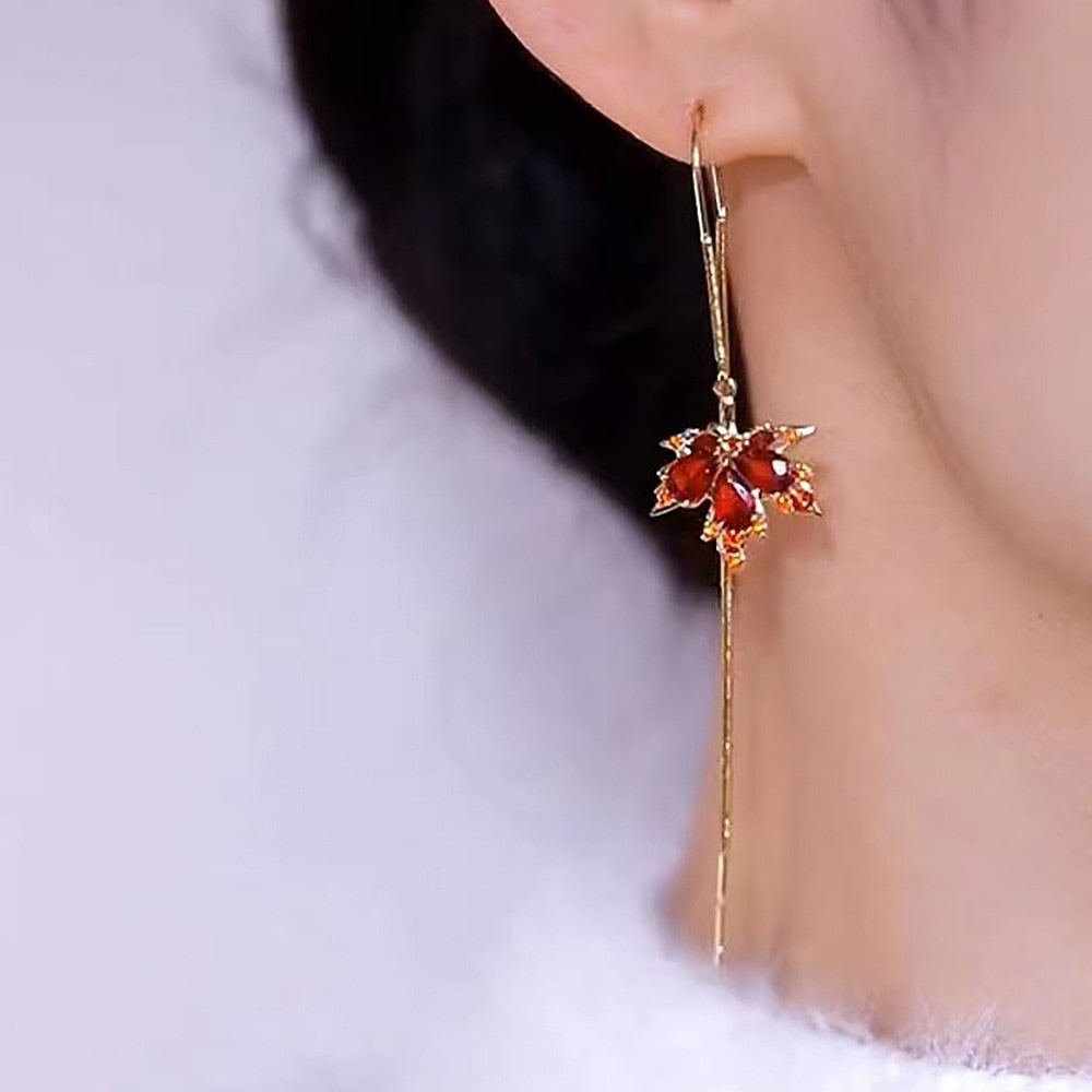 Maple Leaf Threader Earrings Women Party Wedding Jewelry Dangle Gifts Earrings