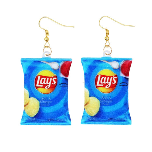 Blue Lays Chips Bag Funny Design Drop Earrings Women Charms Earring Fashion