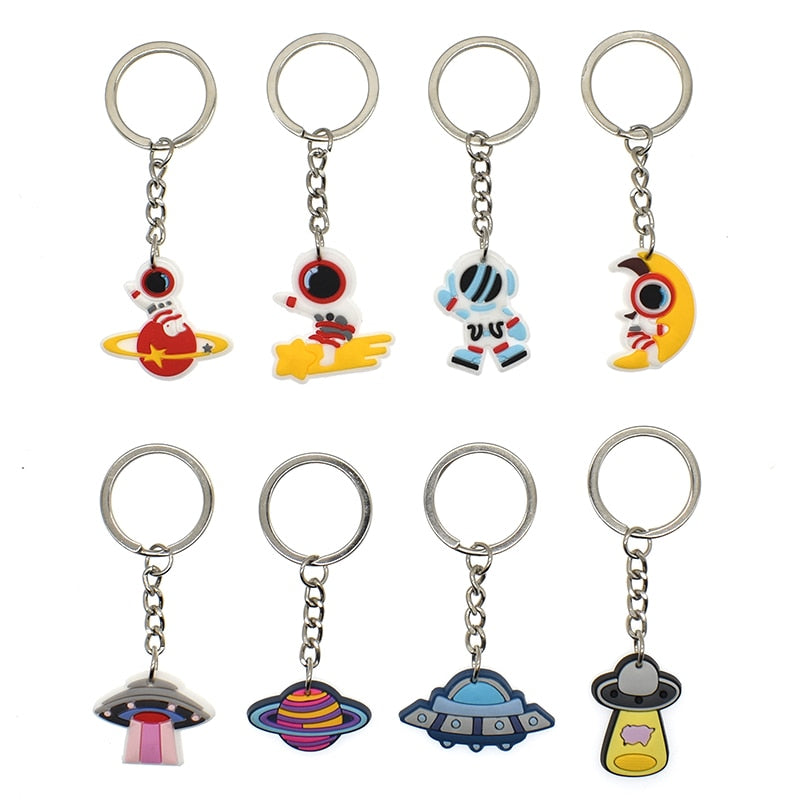 23 Styles Creative Cartoon Spaceship Astronaut Planets Soft PVC Rubber Keychain