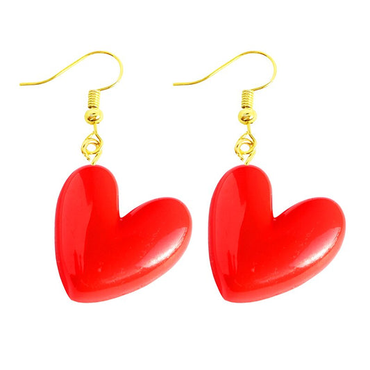 Red Heart Drop Earrings Women Art Fashion Cartoon Earrings Creative Jewelry