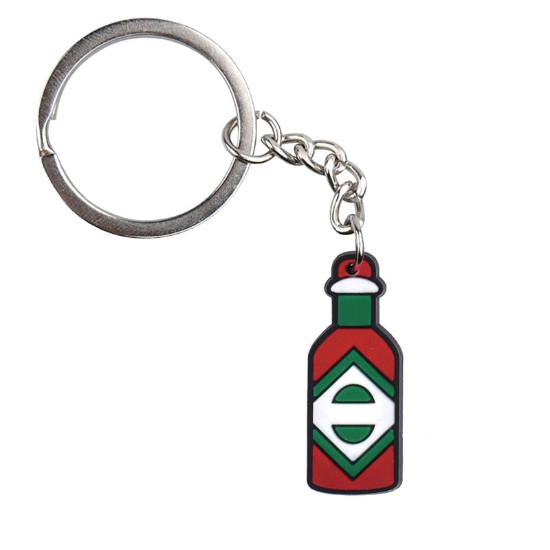 Hot Sauce Bottle Keychain Cartoon Creative Gift Key Holder Keyring Anime