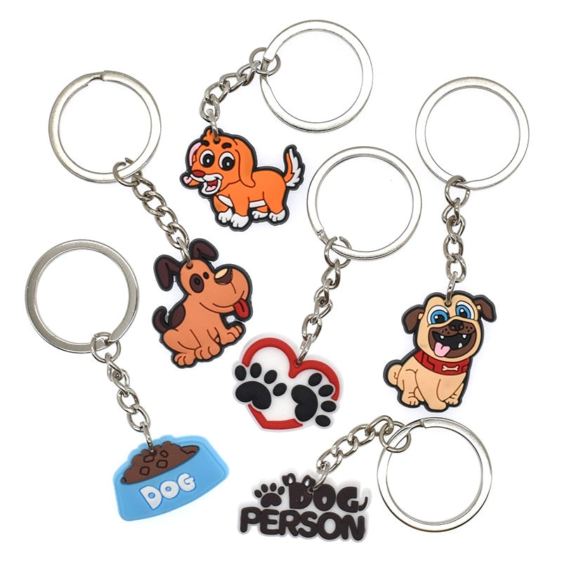 16 Styles PVC Cute Animal Cartoon Keychain Lovely Mini Dog Design Key Holder Fit