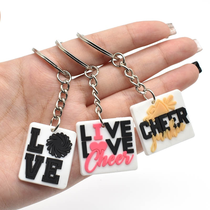 15 Styles Cheerleading Rubber Keychain Cheer Team Charms Keyring Teenager Gift