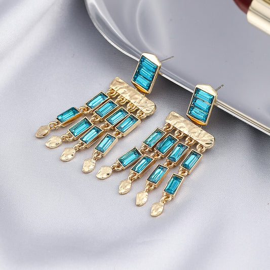 Aqua Blue Geometric Rhinestone Lady Cute Dangle Earrings for Women Jewelry Girls