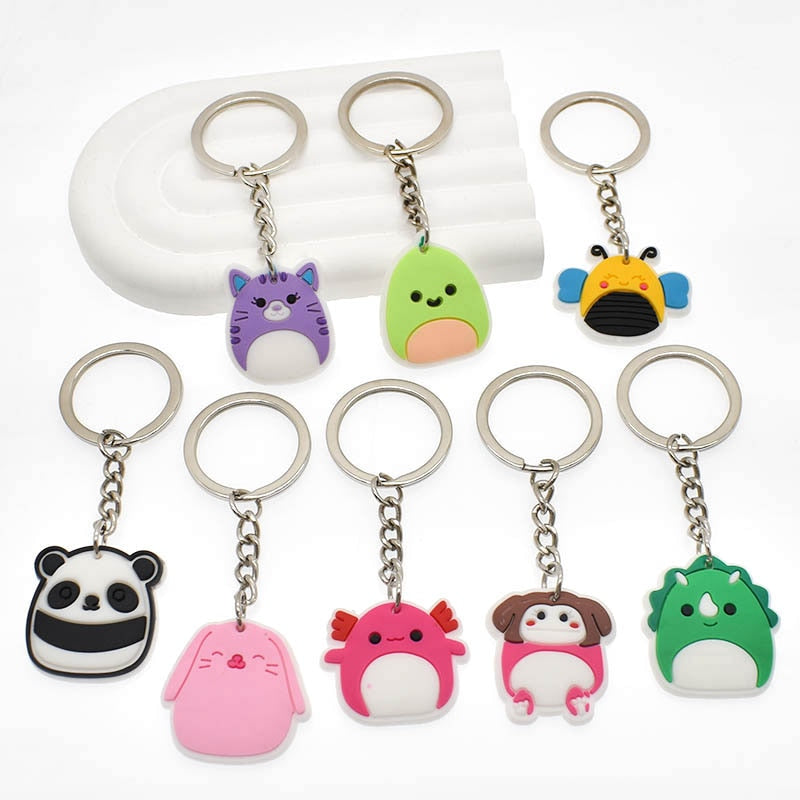 12 Styles Cartoon Cute Rubber Keychain Panda Pig Cat Animal Car Key Chain Bag