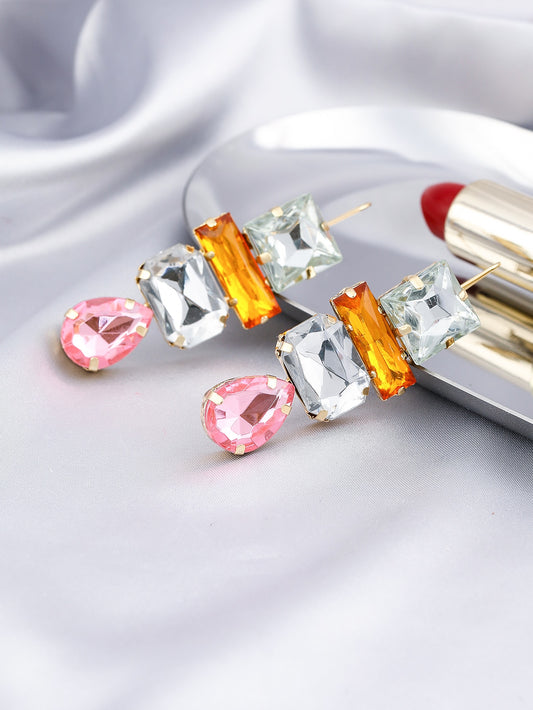 Amber Pink Rhinestone DecorLady Cute Dangle Earrings for Women Jewelry Girls