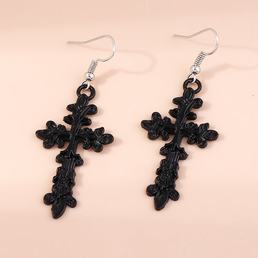 Black Floral Pattern Drop Earrings Women Creativity Jewelry Cute Earring Girls
