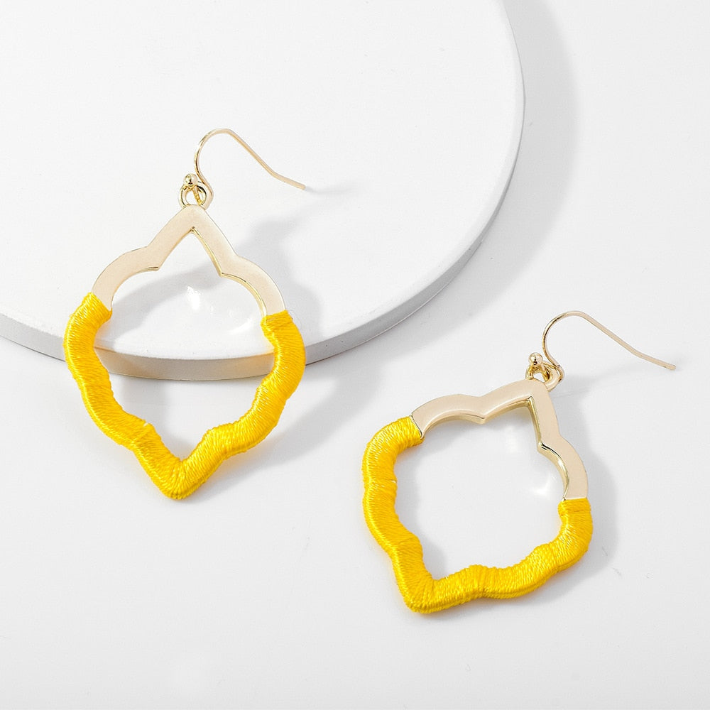 Yellow Geometric Drop Earrings Cartoon Art Women Party Jewelry Ear Fashion