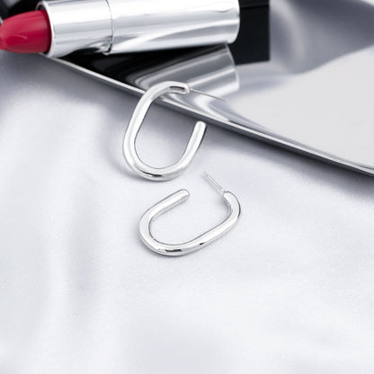 Oval Metallic Hoop Earrings Women Girl Fashion Trendy Jewelry Accessories