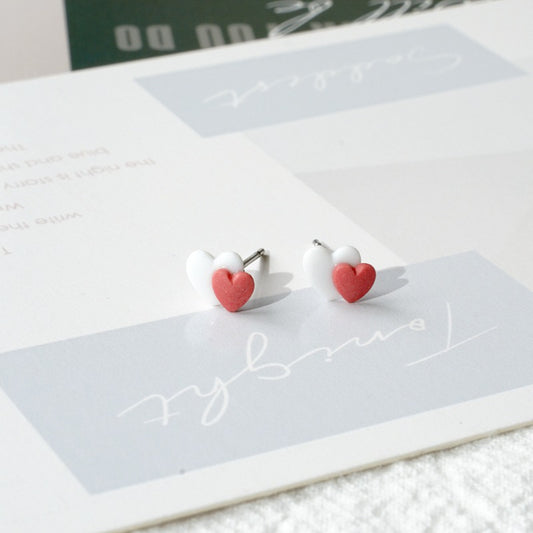 1 Pair White Pink Heart Fashion Women Stud Earrings Creative Art Earring Jewelry
