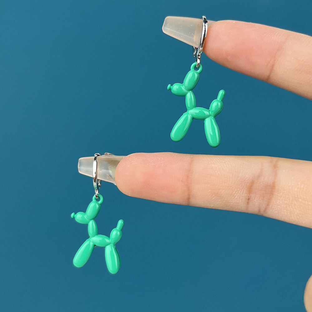 Green Enamel Puppy Dog Drop Earrings Women Fashion Creative Art Cute Stylish