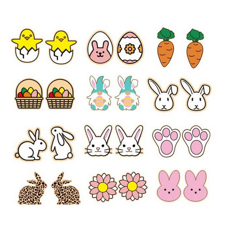 Easter White Rabbit Wooden Stud Earrings Women Gifts Earring Cute Girls Eardrop