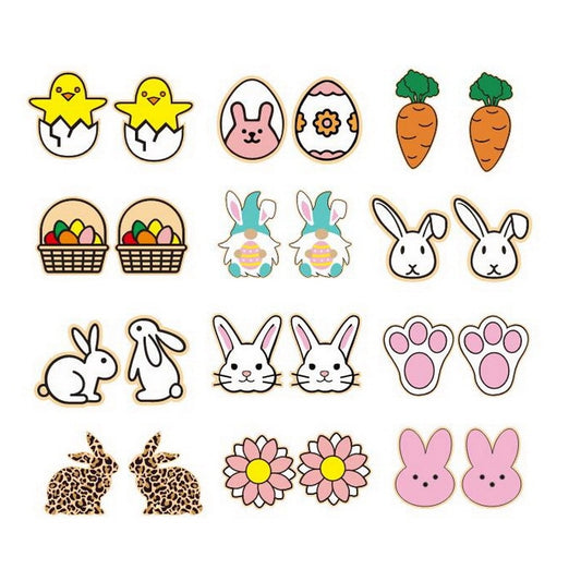 Easter White Rabbit Wooden Stud Earrings Women Gifts Earring Cute Girls Eardrop