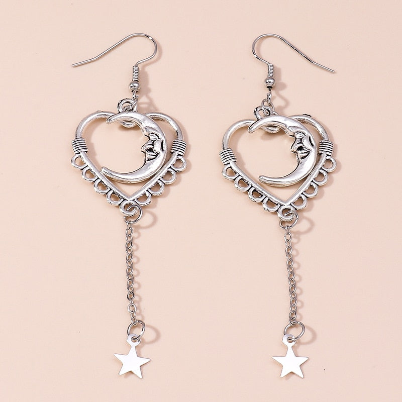 Moon Heart Star Design Drop Earrings Women Creativity Jewelry Cute Earring Girls