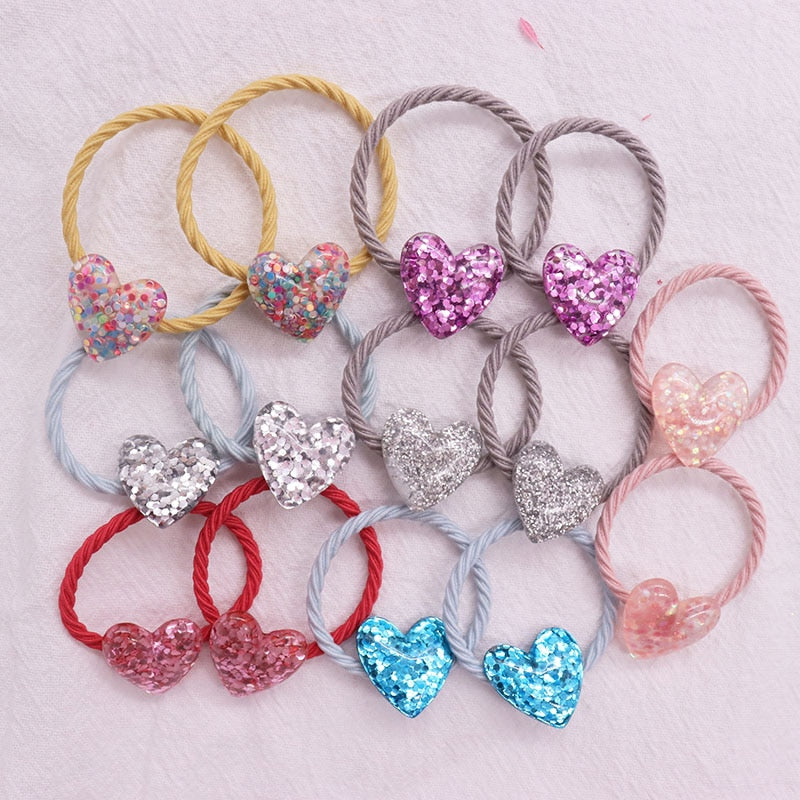 2Pcs/Set Glittering Love Resin Children's Rubber Bands Sweet Hair Accessories