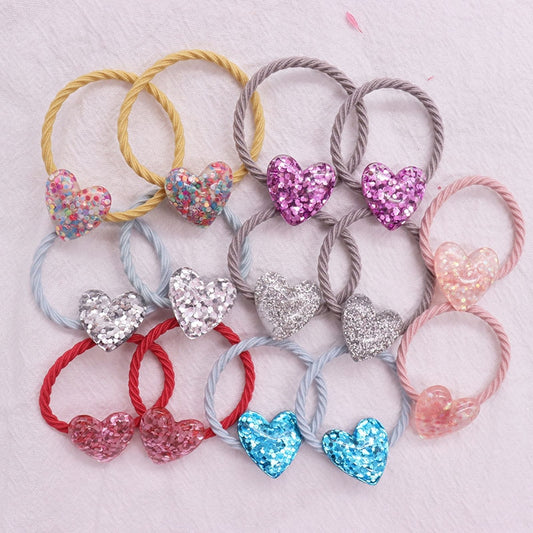 2Pcs/Set Glittering Love Resin Children's Rubber Bands Sweet Hair Accessories