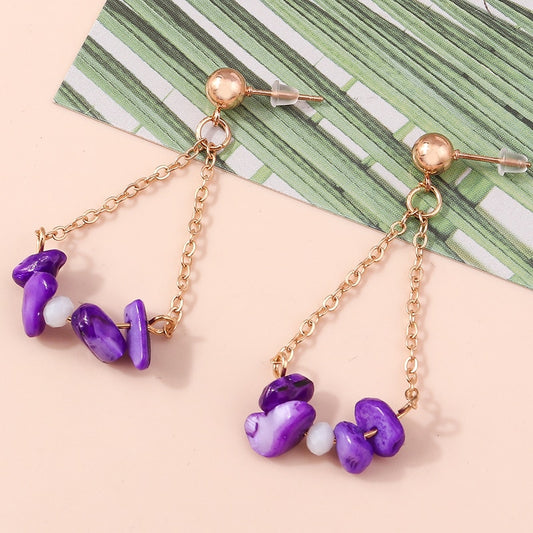 Purple Beaded Stone Drop Dangle Earrings Trendy Women Fashion Earrings Jewelry