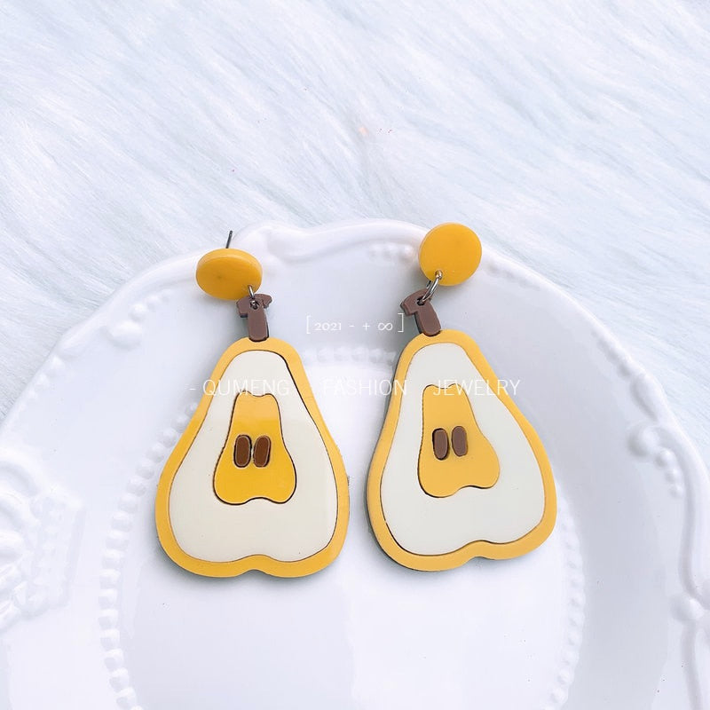 Pear Slice Acrylic Drop Earrings Women Travel Fashion Cartoon Earrings Creative