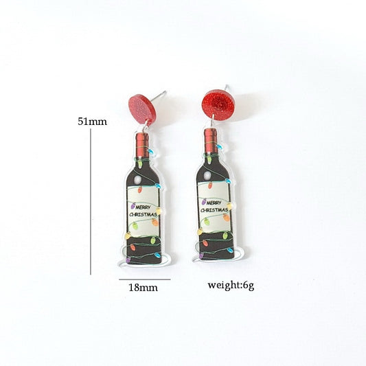 Christmas Wine Bottle Drop Charm Earrings For Women Girl Fashion Modern Jewelry