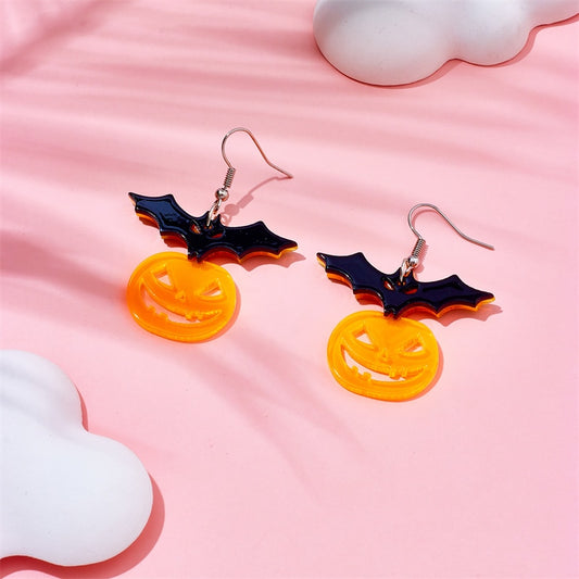 Acrylic Pumpkin Bat Drop Earrings Female Travel Cartoon Earrings Creative Art