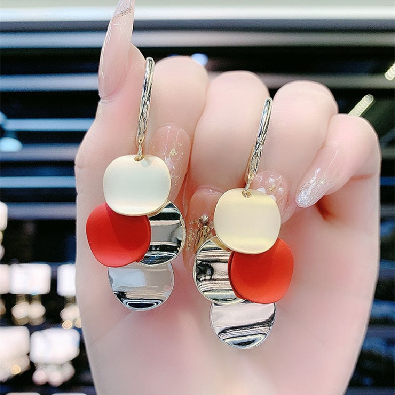 Red Disk Decor Lady Cute Dangle Earrings for Women Jewelry Girls Earrings