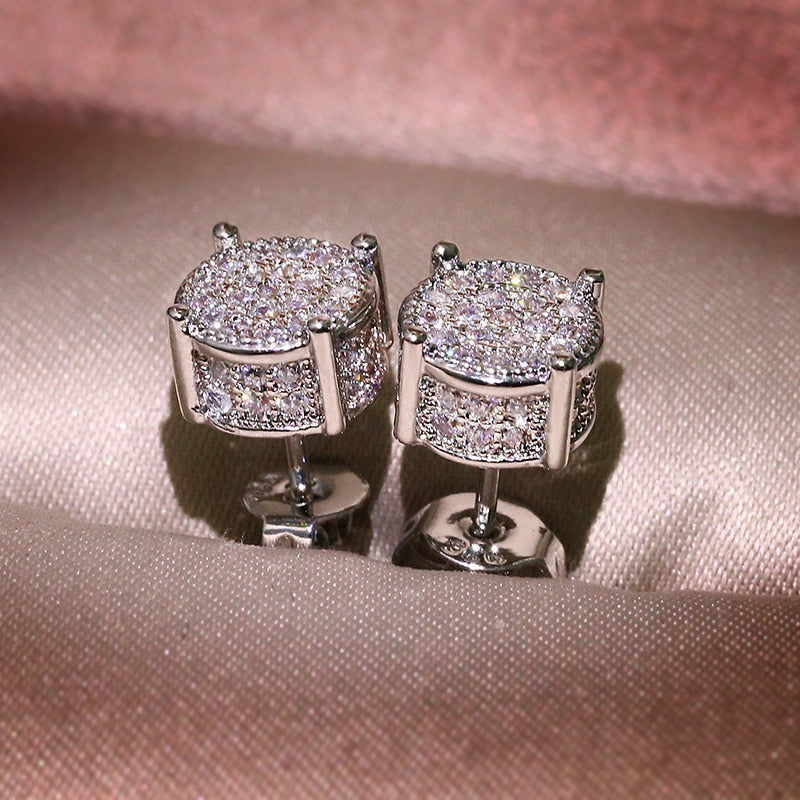Princess Cut Zircon Stone Stud Earrings For Women Fashion Bridal Wedding Round