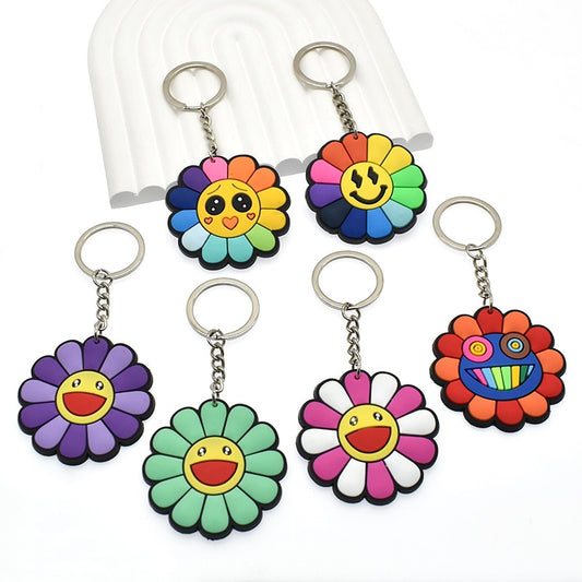 15 Styles PVC Rubber Colorful Cute Flower Sunflower Keychain Fashion Cartoon