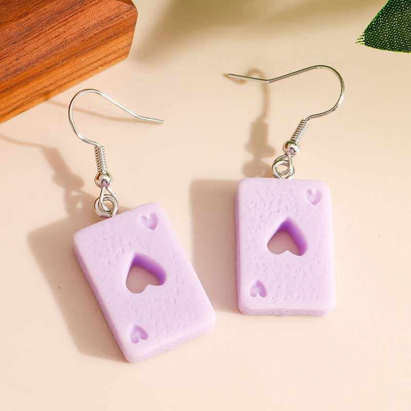 Purple Gaming Card Dangle Earrings Women Charms Earring Fashion Creative Jewelry