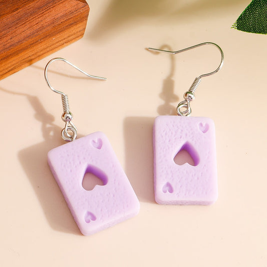 Purple Gaming Card Dangle Earrings Women Charms Earring Fashion Creative Jewelry