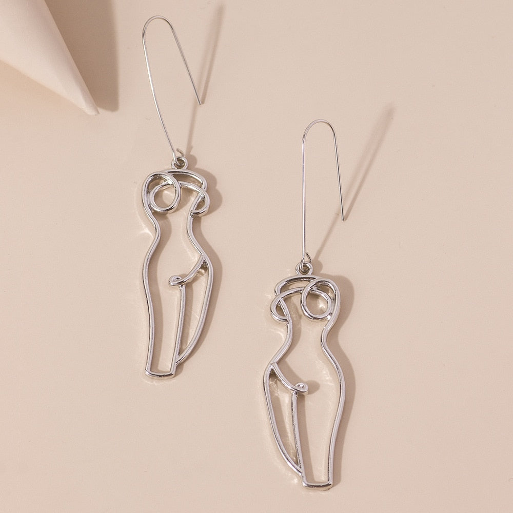 Retro Abstract Women Figure Drop Earrings Women Travel Fashion Cartoon Earrings